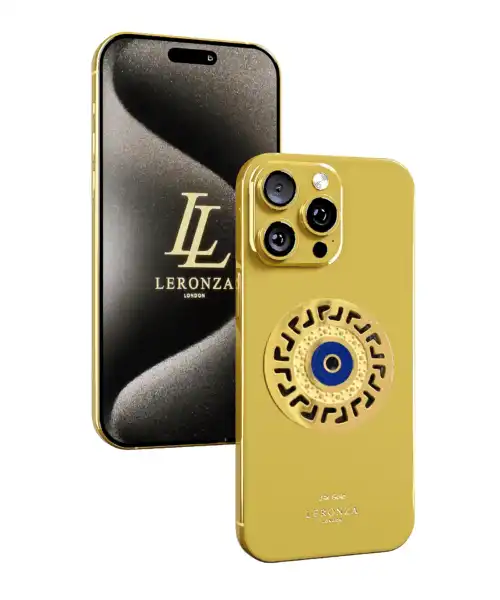 18K Solid Gold Meandros Blessing Eye Icon iPhone 15 Pro and Max