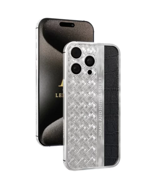 Best Leronza Luxury Customized Platinum iPhone 15 Pro Max Knots & Leather
