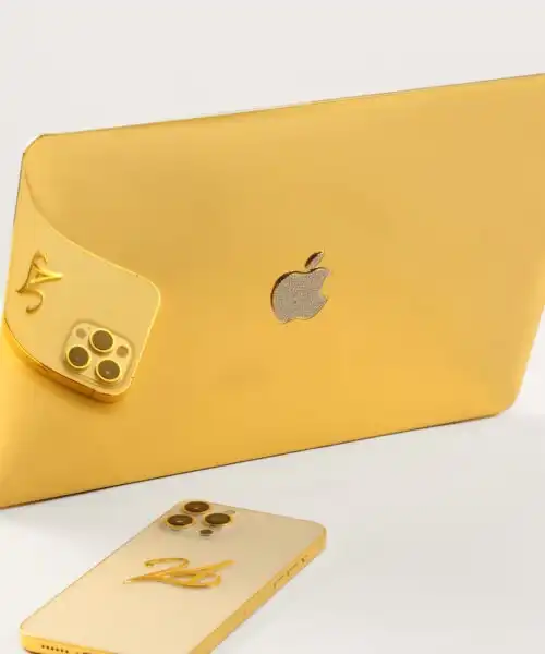 leronza luxury 24k Gold Mac book with diamond logo