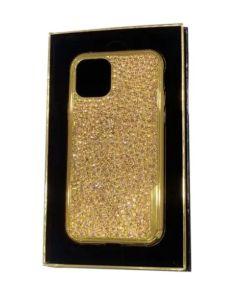 Luxury Gold iPhone 15 Pro and Pro Max Casing with Full Rose Peach Crystals