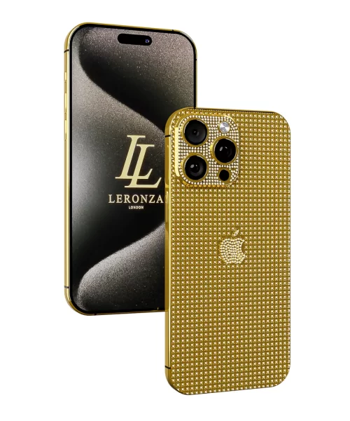 Leronza 24k Gold Apple iPhone 15 Pro Full Swarovski Diamonds