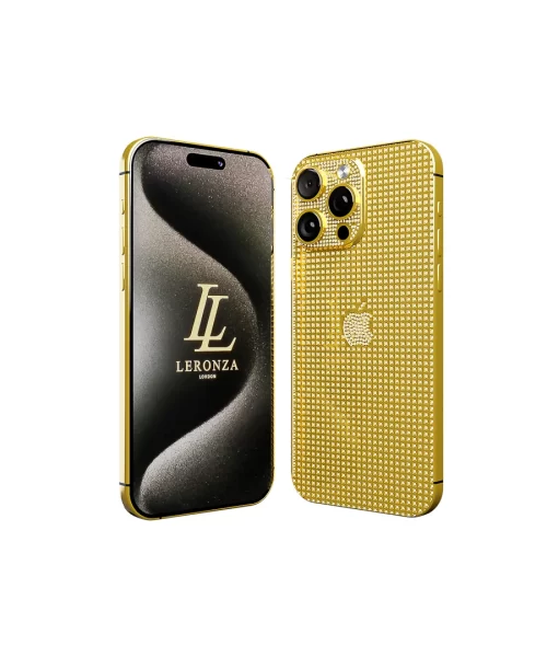 New Leronza Luxury Customized 24k gold iPhone 15 Pro Max Full Swarovski Crystal Edition