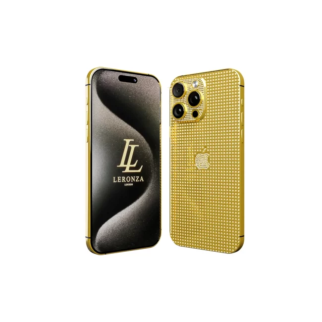 New Leronza Luxury Customized 24k gold iPhone 15 Pro Max Full Swarovski Crystal Edition