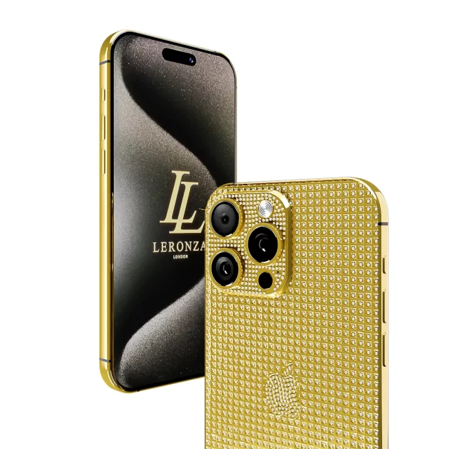 Personalized 24k gold iPhone 15 Pro Max with Full Swarovski Diamonds