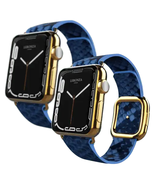 24k gold apple watch 8 and 8 ultra with blue python strap