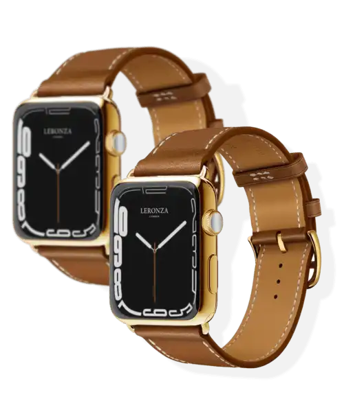 24k gold apple watch series 9 brown leather strap