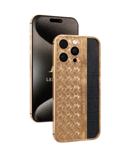 Leronza Luxury Rose Gold iphone 15 pro max knots and leather pattern