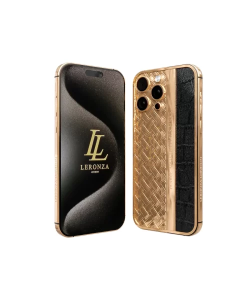 Rose Gold iPhone 15 Pro Max with Black Crocodile Leather Knots & Leather