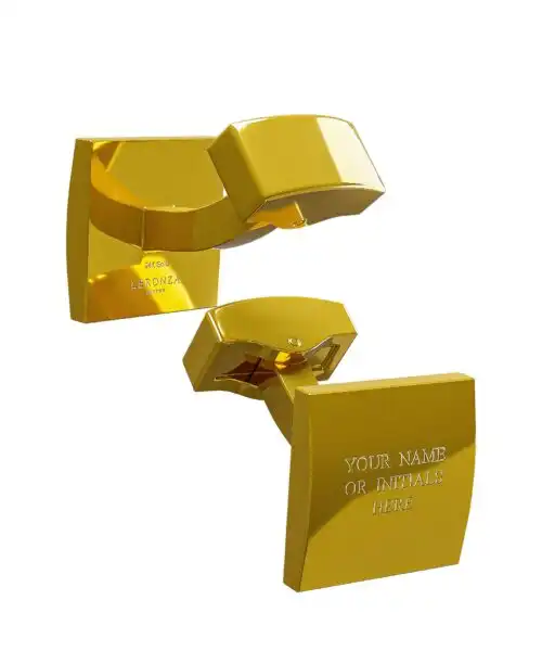 Leronza Luxury Personalized 24k Gold Square Cufflinks, Men's Luxury Gift