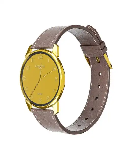 24k Gold Personalized Watch with Brown Leather Strap