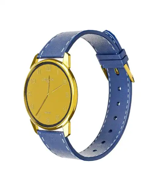 24k gold personalized watch with blue leather strap