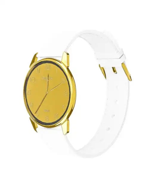 24k gold personalized watch with white leather strap
