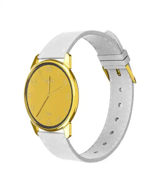 Leronza Luxury Personalized 24k Gold Watch with Grey Leather Strap