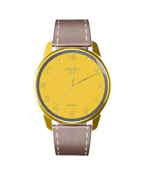 24k gold Personalized watch with Brown leather strap