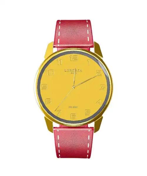 Best Personalized 24k Gold Watch with Red Leather Strap