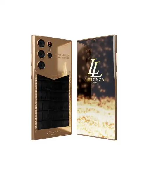 New Leronza Luxury Rose Gold Samsung Galaxy S24 Ultra with Black Leather
