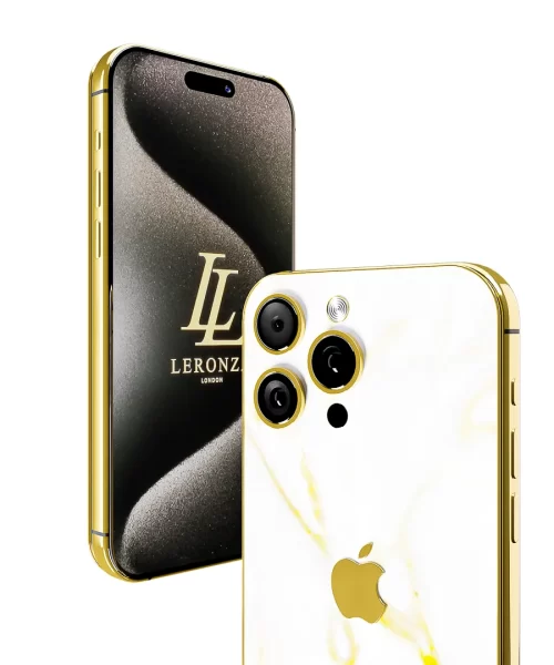 Unique Stylish Customized 24k Gold iPhone 15 Pro Max with Mother of Pearl Design