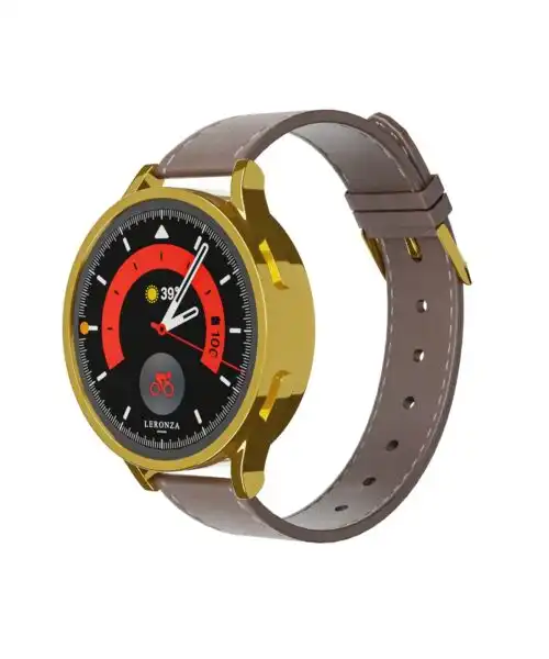 24k Gold Samsung Watch 6 with Brown Original leather strap