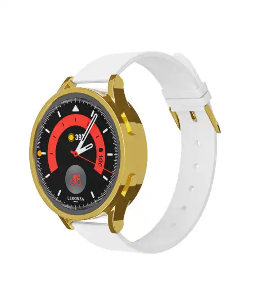 Latest gold Samsung Galaxy Watch 6 with White Leather Strap