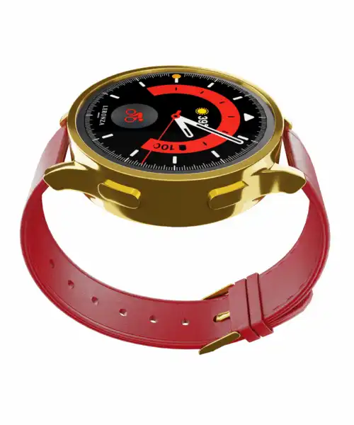 Leronza Luxury Customized 24K Gold Samsung Watch 6 with Red Leather Strap