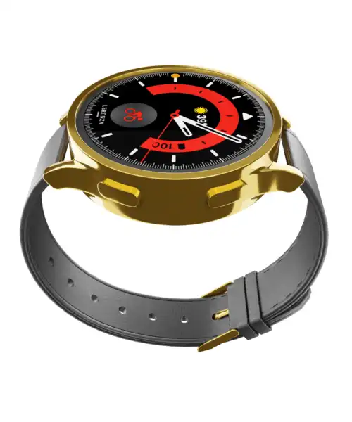 Latest gold Samsung Galaxy Watch 6 with Black Leather Strap