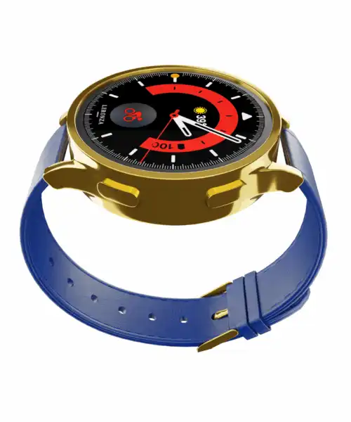 Leronza Luxury Customized Latest 24K Gold Samsung Watch 6 with Blue Leather Strap
