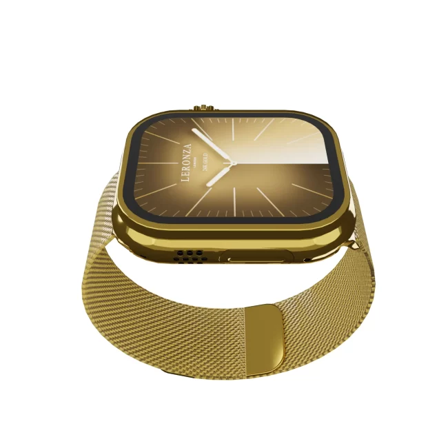 Leronza Luxury 24k Gold Apple Watch Ultra 2 with Milanese Strap