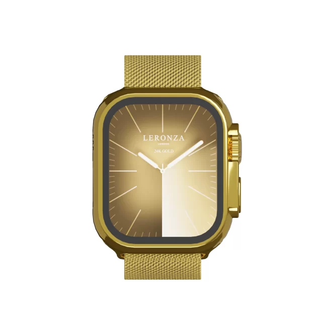 Latest Leronza Luxury 24k Gold Apple Watch Ultra 2 with Milanese Strap