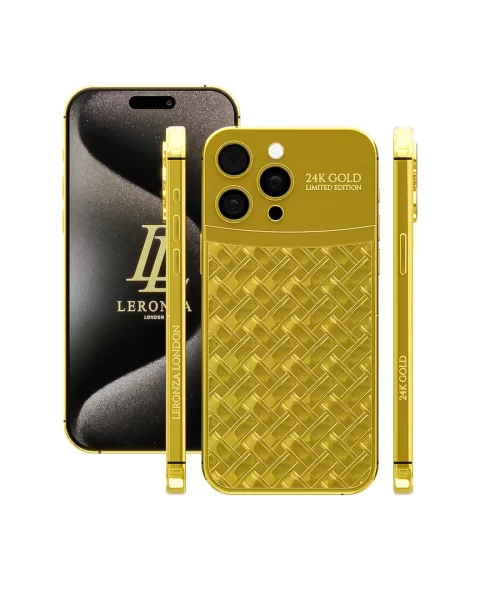 leronza luxury 24k Gold iphone 15 pro max acesas disign