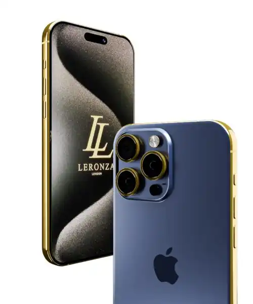 New Leronza Luxury Customized 24k Gold iPhone 15 Pro Max Blue Titanium