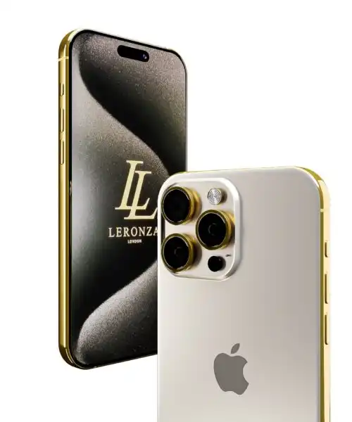 Customized Leronza Luxury 24k Gold Apple iPhone 15 Pro Max Natural Titanium
